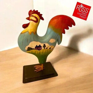 🔻Vintage🔻RUSS Berrie Folk Art Rooster Figurine, 7’’🐔